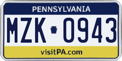PA license plate MZK0943