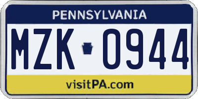 PA license plate MZK0944