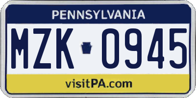 PA license plate MZK0945