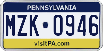 PA license plate MZK0946