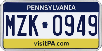 PA license plate MZK0949