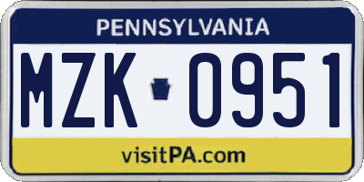 PA license plate MZK0951