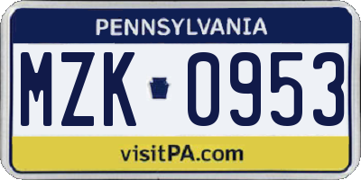 PA license plate MZK0953