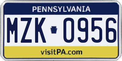 PA license plate MZK0956