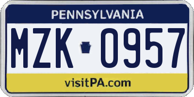 PA license plate MZK0957