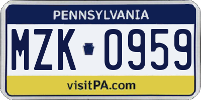 PA license plate MZK0959