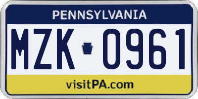 PA license plate MZK0961
