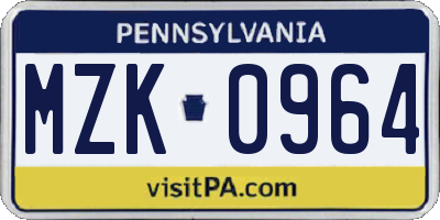 PA license plate MZK0964