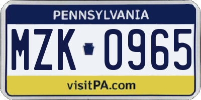 PA license plate MZK0965