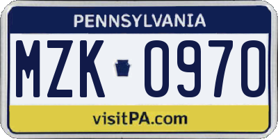 PA license plate MZK0970