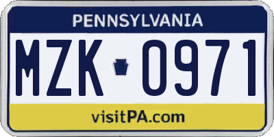 PA license plate MZK0971