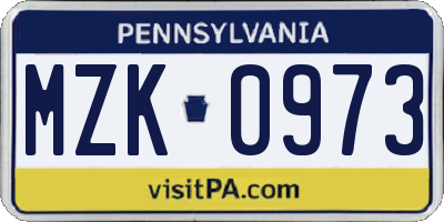PA license plate MZK0973