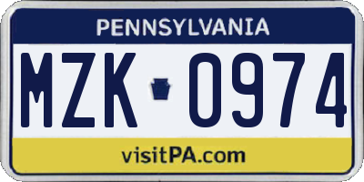 PA license plate MZK0974
