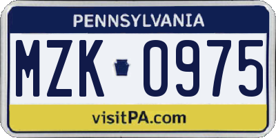 PA license plate MZK0975