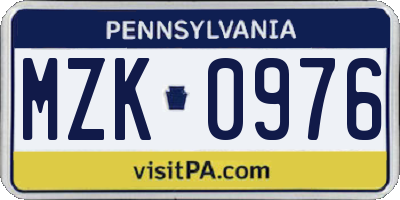 PA license plate MZK0976