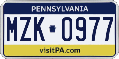 PA license plate MZK0977