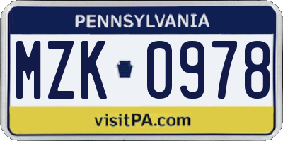PA license plate MZK0978