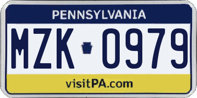 PA license plate MZK0979