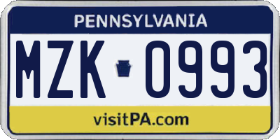 PA license plate MZK0993