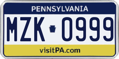 PA license plate MZK0999