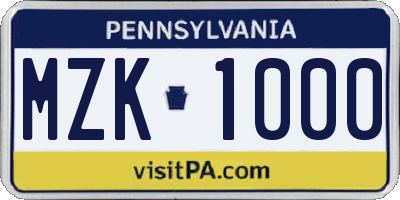 PA license plate MZK1000