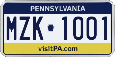 PA license plate MZK1001