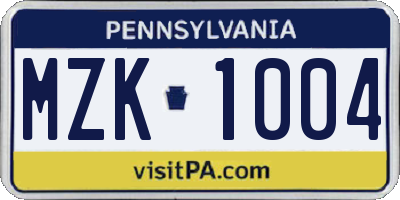 PA license plate MZK1004