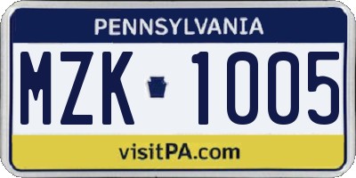 PA license plate MZK1005