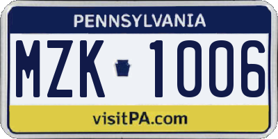 PA license plate MZK1006