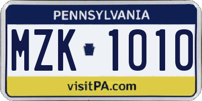 PA license plate MZK1010
