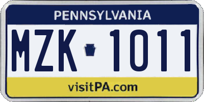 PA license plate MZK1011