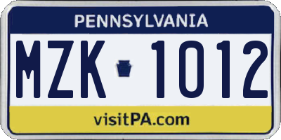 PA license plate MZK1012