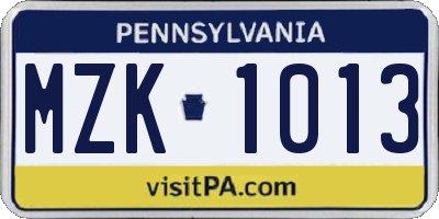 PA license plate MZK1013