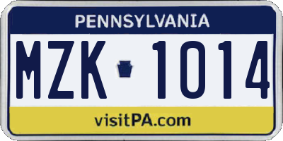 PA license plate MZK1014