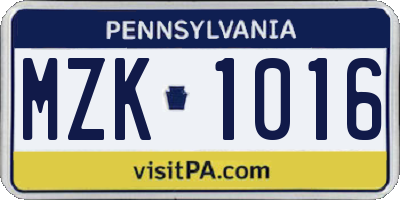 PA license plate MZK1016