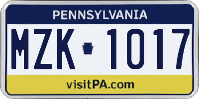 PA license plate MZK1017