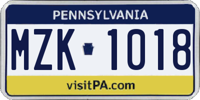 PA license plate MZK1018
