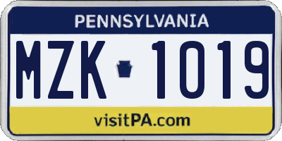 PA license plate MZK1019