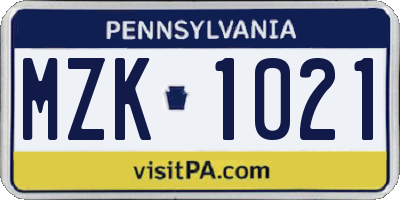 PA license plate MZK1021