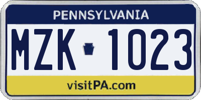 PA license plate MZK1023