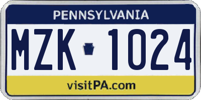 PA license plate MZK1024