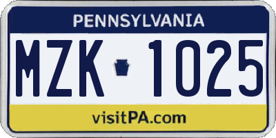 PA license plate MZK1025
