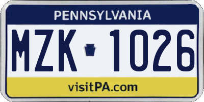PA license plate MZK1026