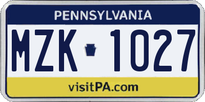 PA license plate MZK1027