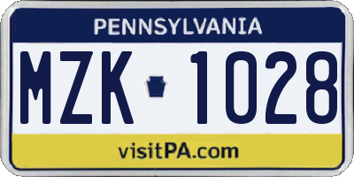 PA license plate MZK1028