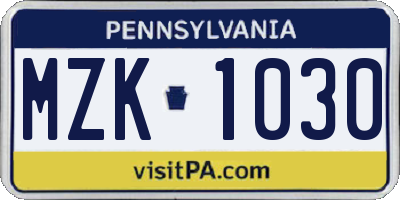 PA license plate MZK1030