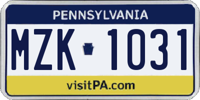 PA license plate MZK1031