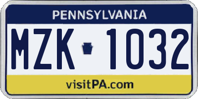 PA license plate MZK1032