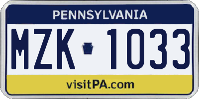 PA license plate MZK1033