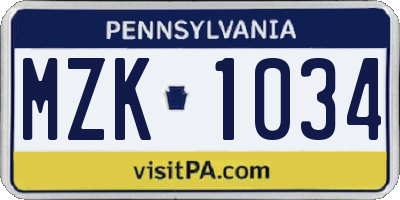 PA license plate MZK1034